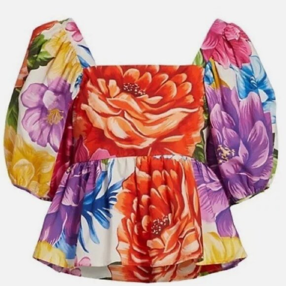 NWOT Farm Rio Rainbow Chita Floral Top Empire-Waist Blouse Smocked Back XS $145 - Picture 4 of 9